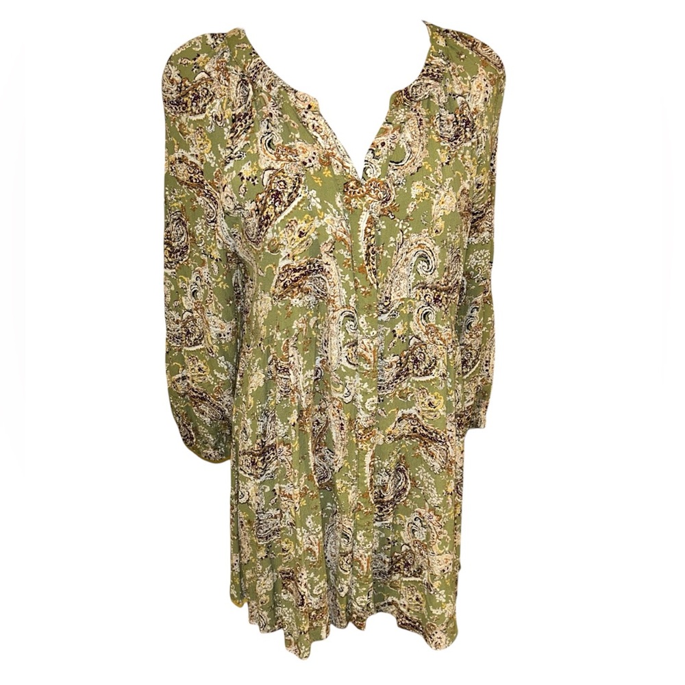 mellóday paisley cinched style peasant tunic mid sleeve women’s top - Picture 3 of 11